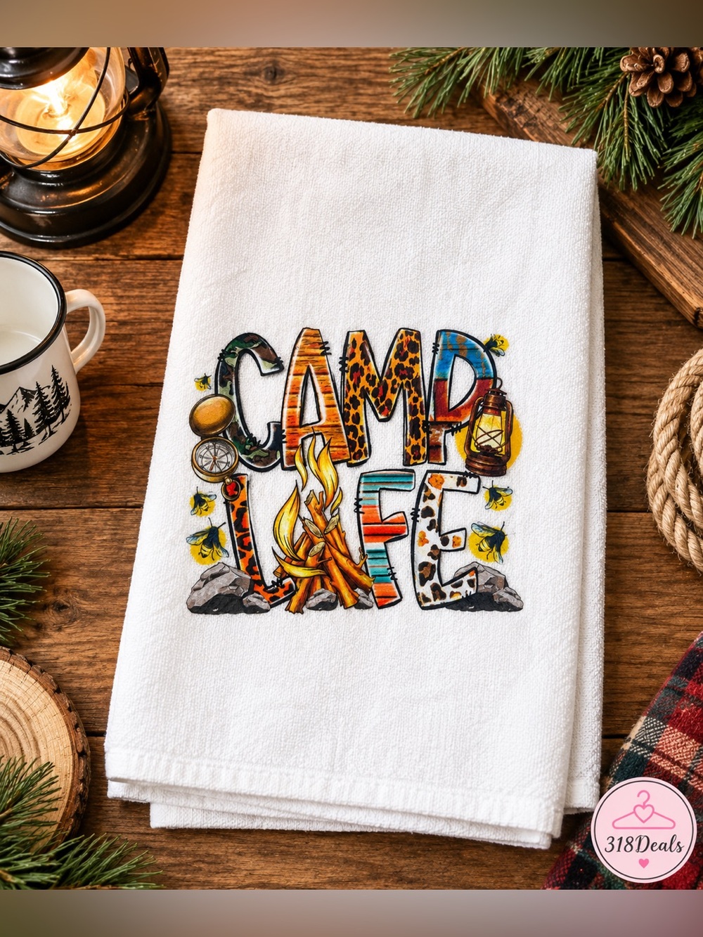 Camp Life Kitchen Towel Camping Camper Outdoor Adventure Decorative Dish Towel
